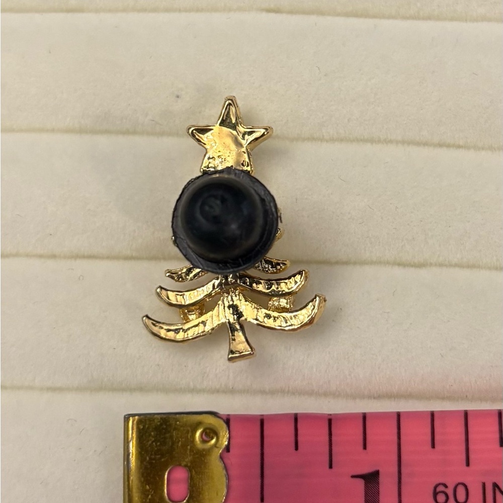 Vintage Mini 1” Rhinestone Gold Tone Christmas Tree Brooch Lapel Pin Festive - Picture 4 of 6